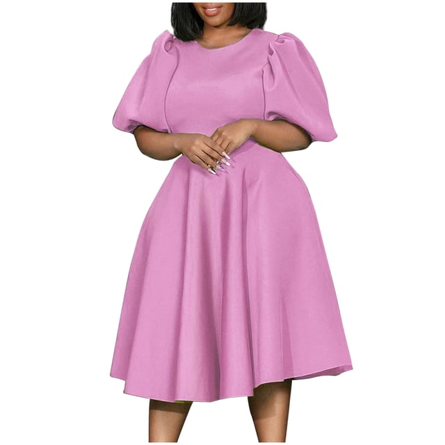 Pisexur Robes d'Invitée de Mariage pour Femmes à Manches Bouffantes, Robes Décontractées, Robe de Fête à Col en V à Motif Floral avec Poches, Robe de Cocktail, Unie, Grande Taille, Robes de Retour à la Maison