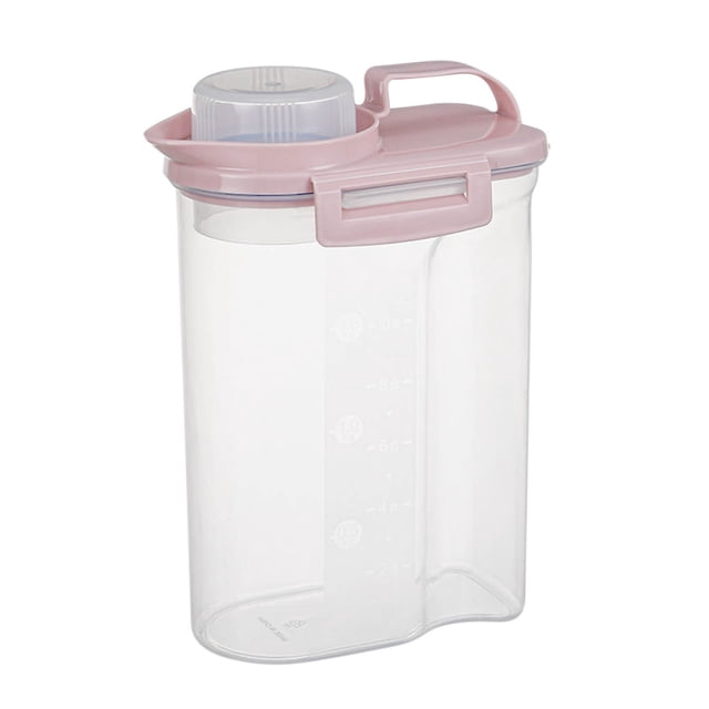 Bigersell Cereal Dispenser, Airtight Food Storage Containers with Lids Clear Plastic Rice Container with Measuring Cup Pourable Spout Kitchen Pantry Organization Easy Open Canister Pink L
