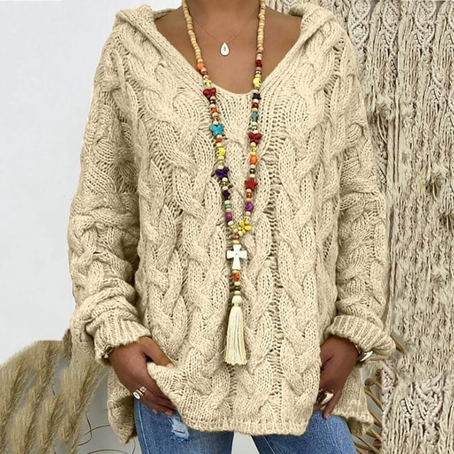 RKSTN Sweaters for Women Fashion Loose Large Size Color Hood Long Sleeves Sweater Tops Fall Sweaters