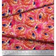 thumbnail image 2 of Soimoi Orange polyester Crepe Fabric Watercolor Floral Print Sewing Fabric BTY 52 Inch Wide, 2 of 3