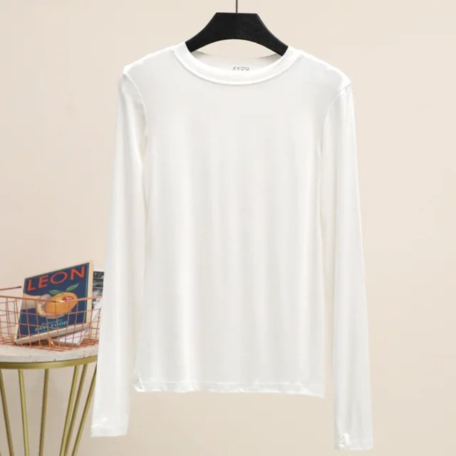 LNGOOR Modal Solid Basic Tshirt O Neck Long Sleeves Women Autumn Bottoming Tee Tops All match Tee Shirt Plus size undershirt