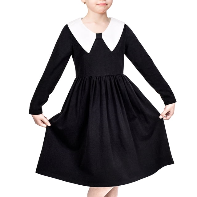 Robe Fille Col Noir Blanc Uniforme Scolaire Quotidien Coton Confortable 7 Ans