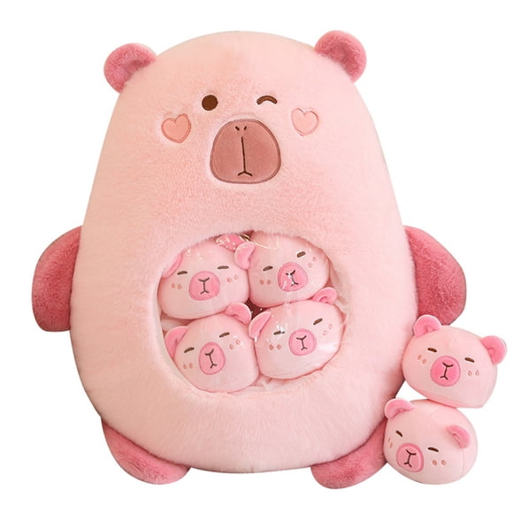 Hearth & Gear Capybara Toy With 6 Removable Mini Capybara Inside Snack Pillow Adorable Capybara Cushion Brown Stuffed Animals And Toys