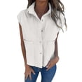 thumbnail image 1 of hotojiny Womens Sleeveless Button down Shirt Summer Cotton Linen Collar Tops Lightweight Solid Blouses with Pockets, 1 of 6