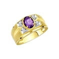 thumbnail image 3 of RYLOS Men's Rings 14K Yellow Gold Rings Classic Designer Style 8X6MM Oval Gemstone &  Diamond Ring Amethyst February Birthstone Rings For Men Size 11, 3 of 7