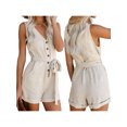 thumbnail image 2 of FOCUSNORM Summer Women Off-the-shoulder V-neck Solid Color Sleeveless Playsuit, 2 of 8