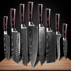 8Pcs/Set kitchen knives Laser Damascus pattern chef knife Sharp Cleaver Slicing Utility Knives tool