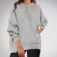 thumbnail image 2 of Pisexur Womens Hoodies Solid Color Hooded Sweatshirt Casual Drawstring Oversized Hoodie Fashion Loose Ribbed Fall Tops Pullover Tops with Pocket, 2 of 6