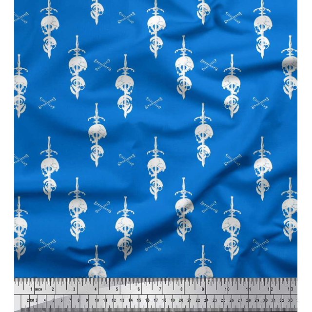 Soimoi Poly Georgette Fabric Sword,Crossbone & Skull Halloween Print Fabric by The Yard 42 Inch Wide