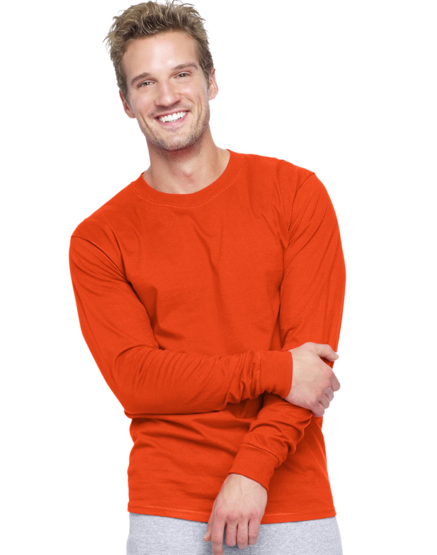 Hanes Beefy-T Men`s Long-Sleeve T-Shirt, M, Orange
