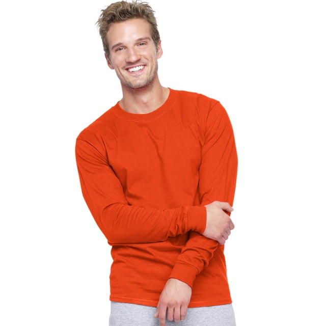 Hanes Beefy-T Men`s Long-Sleeve T-Shirt, M, Orange