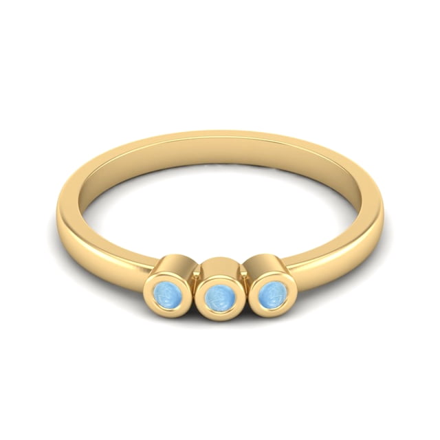 Round Shape Larimar Stackable Women Ring 925 Sterling Silver Gold Vermeil Delicate Jewelry