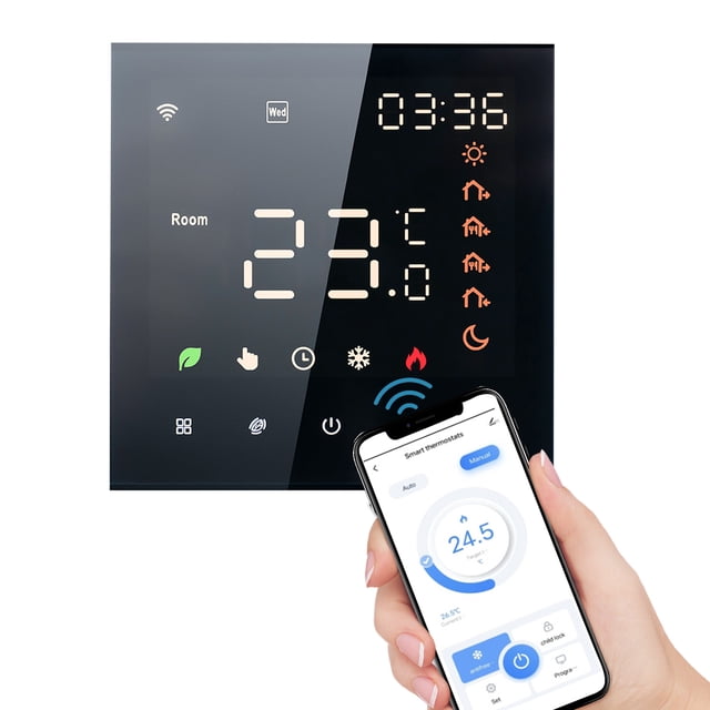 Riwcyla Smart WiFi Thermostat Voice Control 16A Digital Programmable LCD Display Touchscreen Underfloor Heating Temperature Controller Digital Intelligent Wall Thermostat for Electric Heating Compa