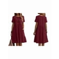 thumbnail image 3 of Robe T-Shirt d'Été en Coton et Lin pour Femmes, Décontractée, Coupe Ample, Col Rond, Manches Courtes, Longueur Midi, avec Poches, Rouge Vin, m, 3 of 7