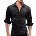 thumbnail image 4 of Men Denim Long-Sleeve Beefy Button Basic Solid Blouse Tee Shirt Top, 4 of 9