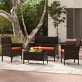 thumbnail image 4 of Patiojoy 4PCS Patio Rattan Wicker Furniture Set Sofa Chair Table Set W/ Orange Cushions, 4 of 9