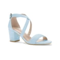 thumbnail image 1 of BLISSFUL STEP Women's Open Toe Cross Strap Mid Block Heel Sandals Blue 8, 1 of 8