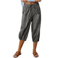 thumbnail image 2 of DPTALR Women Summer Casual Loose Bandage Button Pocket Solid Trousers Capris Pants, 2 of 6