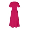 thumbnail image 5 of Jusqu'à 65 % de Rabais! Robes d'Été Mode pour Femmes 2024 Grande Taille Décontractées à Manches Courtes Col Ras du Cou Robe Décontractée Fluide à Étages Maxi de Plage avec Poches, 5 of 5
