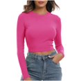 thumbnail image 1 of Timegard Womens Tops Ribbed Crewneck Long Sleeve Slim Comfy Tee Casual Crop Tops Bottom Blouse Fall, 1 of 5