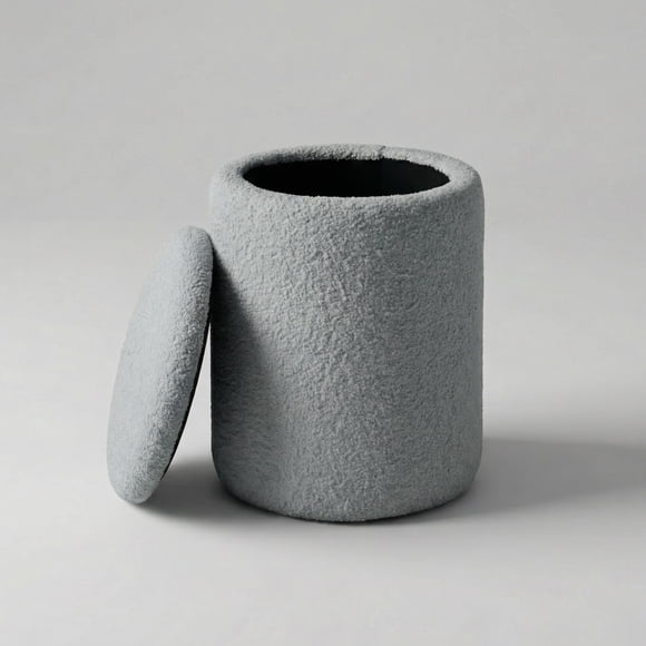 Aykah Pouf Ottoman Rond avec Rangement, Ottoman en Bouclé Utilisé comme Repose-Pieds, Repose-Pieds avec Rangement pour Dortoir Salon Chambre (Argent Brume)