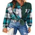 thumbnail image 2 of Veste à Carreaux pour Femmes Manches Longues Col Rabattu Fermeture à Boutons Hauts Décontractés, 2 of 6