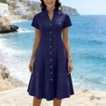 thumbnail image 2 of Yuyuzo Robes d'Été pour Femmes Chemises à Boutons Col en V Robes Ligne Décontractée Couleur Unie Robe Midi, 2 of 7