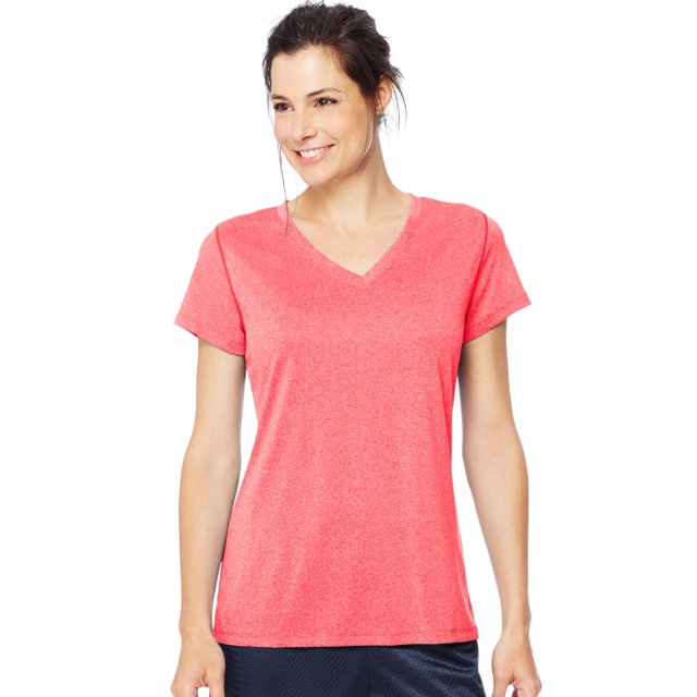 Hanes T-Shirt Sport Chiné Performance Col en V pour Femmes, G, Rose Chiné