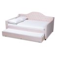 thumbnail image 2 of Baxton Studio Perry Velvet Upholstered Queen Daybed with Trundle in Pink, 2 of 10