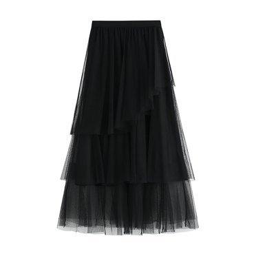 Cameland Women's Solid Color Irregular Mesh Skirt Ball Cake Skirt Half-Length Skirt