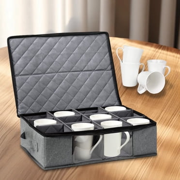Organisateur de Tasses à Café, Boîte de Rangement pour Tasses, Porte-Tasse à Thé à Fermeture à Glissière, Solution de Rangement Pliable avec Poignée de Transport, Organisateur d'Armoire de Cuisine Gain de Place