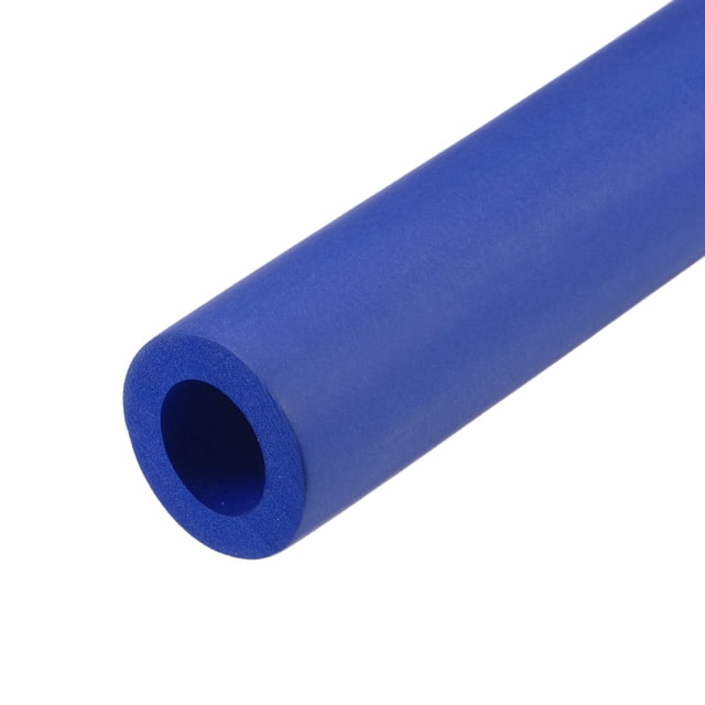 Uxcell Foam Tubing for Handle Grip Support in blue, featuring a 0.71-inch inner diameter and 1.18-inch outer diameter. Made of durable nitrile rubber, it offers high elasticity, anti-skid properties, and heat insulation. Suitable for protecting handles on fitness equipment, utensils, or specialty automotive parts. Total length is 1m (3.3ft).