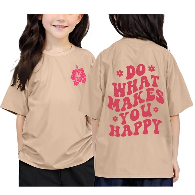 PMVFHDE Hauts Fille Fille Hauts Décontractés Filles Hauts à Manches Courtes Filles T-Shirts Graphiques Filles Hauts pour Filles T-Shirt Imprimé à Col Rond à Manches Courtes pour Garçons et Filles Kaki, 3-4 Ans