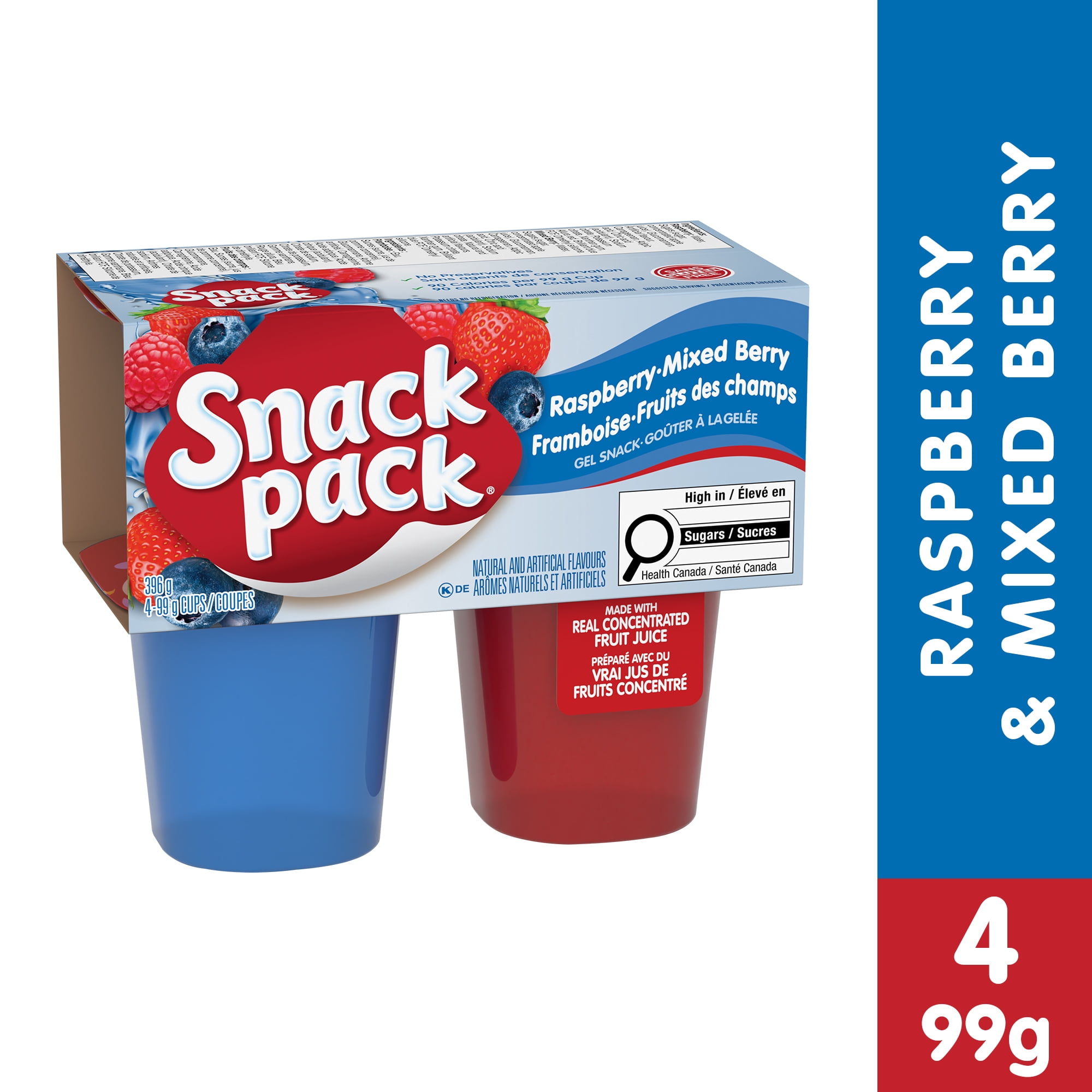 Snack Pack® Juicy Gels®framboise et Fruits des Champs Coupes de Jus de Fruits