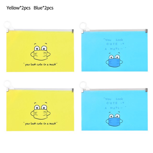 Mask Holder Bag Jewelry Rings Earrings Masks Storage PP Pouch Cartoon Design 2pcs Yellow 2pcs Blue
