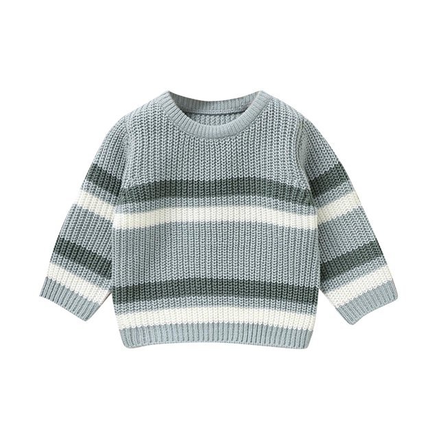 Chandail Rayé pour Tout-Petits 2025 Garçons Filles Manches Longues Col Rond Garde au Chaud Hauts Tricotés Gris