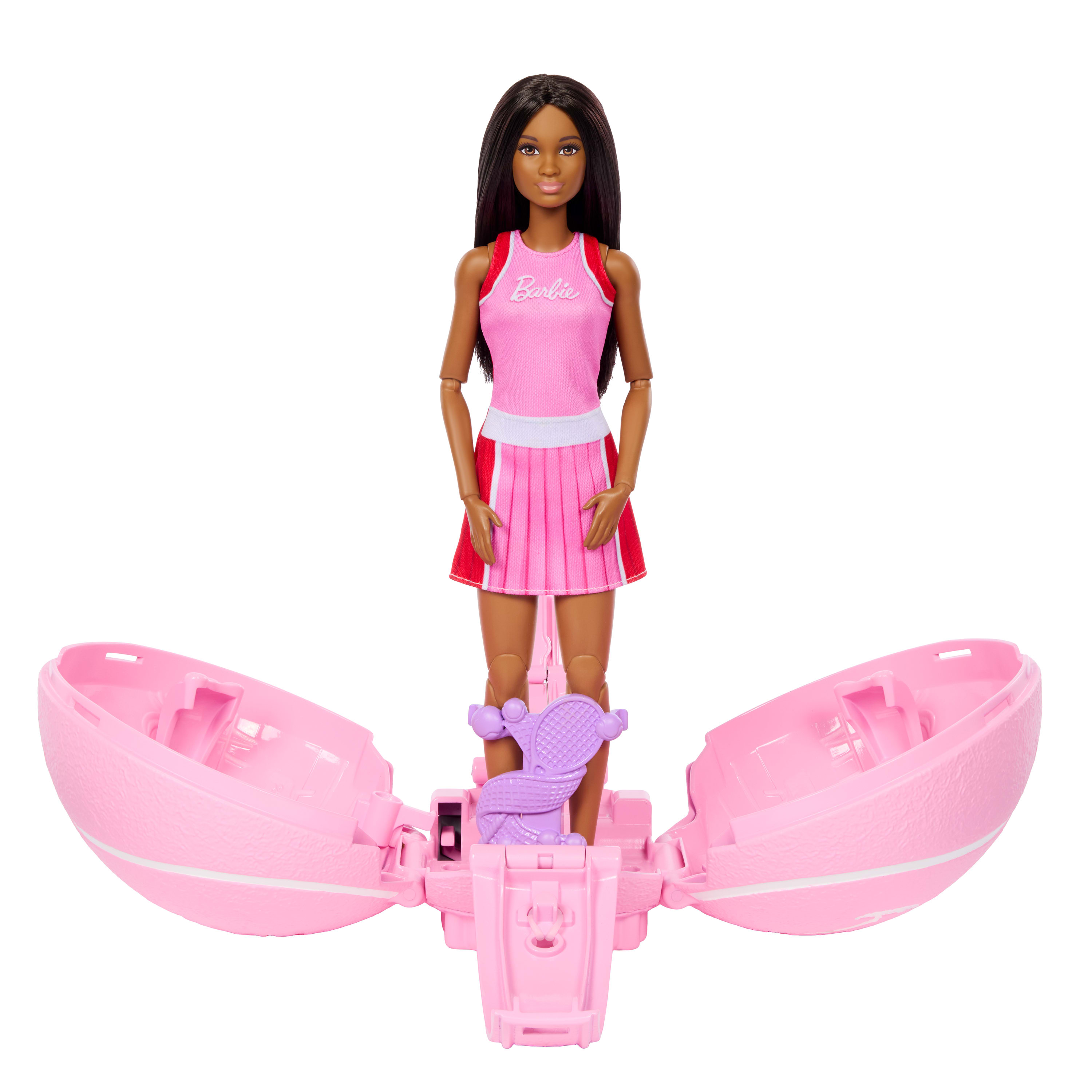 Barbie Team Barbie Roll and Reveal Tennis Player Doll and Accessories with Brunette Fashion Doll, 8 Surprises & Tennis Ball Encasement