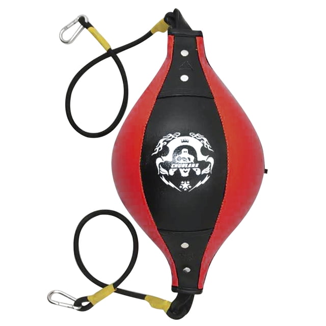 Famelof Sac de Frappe de Vitesse à Double Extrémité Type Dodge de Boxe, du Sol au Plafond, en Cuir PU Rouge et Noir. Comprend un Réservoir Intérieur Gonflable avec des Cordes Élastiques pour une Fixation Sécurisée au Sol et au Plafond. Idéal pour l'Entraînement de Boxe, de MMA, de Muay-Thaï et de Taekwondo afin d'Améliorer la Vitesse, l'Endurance et la Précision. Convient comme Balle de Vitesse de Boxe et Équipement d'Entraînement.