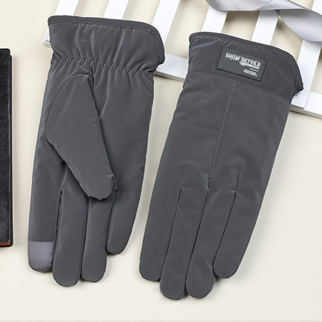 Warm Winter Gloves for Men in grey, designed for cold-weather protection with windproof material and touch-screen compatibility. Made from polyester, these gloves are ideal for outdoor activities like skiing, running, and mountain biking. Suitable as winter running gloves and daily wear.
