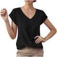 thumbnail image 1 of Summer T Shirts for Women V-Neck Short Sleeve Casual Tops Solid Color Basic Tees, 1 of 4