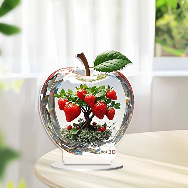 MTBLYS Fraise 2D Plat Acrylique Ornement Décoratif Porche Armoire à Vin Déco Étagère d'Armoire Télé Accent Moderne Design de Fruits Rouges Maison Salon Entrée Présentation
