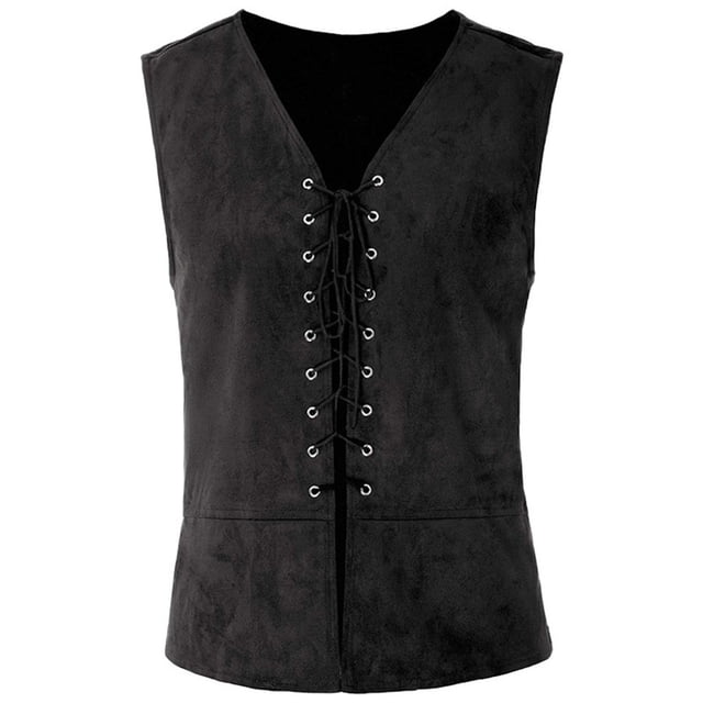LSLJS Vintage Medieval Men Vest Laced Up Renaissance Sleeveless Waistcoat Gothic,