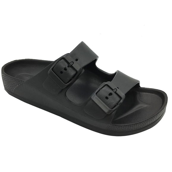 FUNKYMONKEY Men's Comfort Slides Double Buckle Adjustable EVA Flat Sandals (8 M US, Black/SPK)