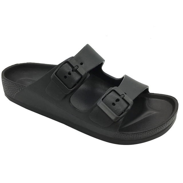 FUNKYMONKEY Sandales à Enfiler Confort pour Hommes à Double Boucle, Ajustables, Plates en EVA (8 M US, Noir/spk)