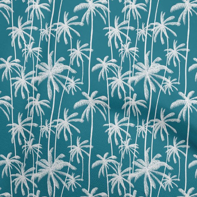 oneOone Polyester Spandex Teal Blue Fabric Tropical Tree Sewing Material Print Fabric By The Yard 56 Inch Wide