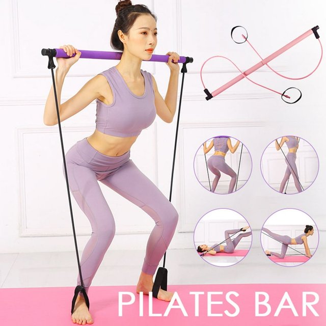 JUNWELL Pilates Bar Kit W/Resistance Band Adjustable Home Exercise Stick Toning Gym