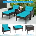 thumbnail image 4 of Costway 5 PCS Patio Rattan Furniture Set Sofa Ottoman Table Cushioned Turquoise, 4 of 10
