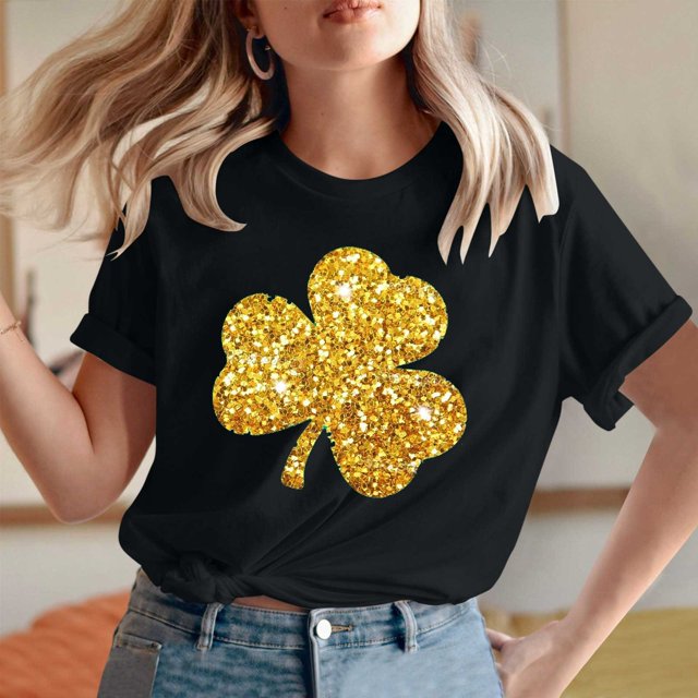Meichang Chemises Porte-Bonheur pour Femmes T-Shirts de la Saint-Patrick T-Shirts Graphiques Trèfle T-Shirts de Fête Col Rond Hauts Irlandais Porte-Bonheur T-Shirts Décontractés à Manches Courtes Liquidation de Printemps