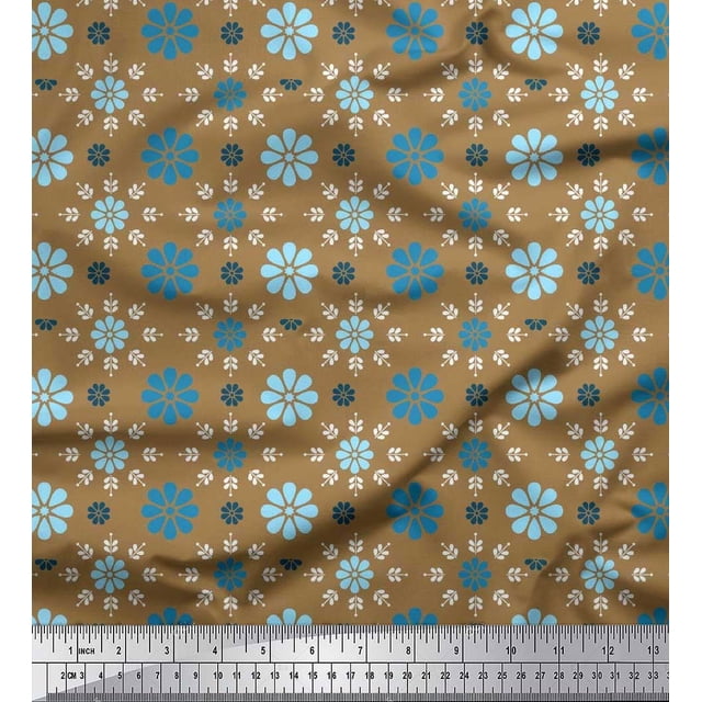 Soimoi Polyester Crepe Fabric Leaves & Floral Artistic Decor Fabric Printed Yard 52 Inch Wide