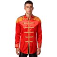 thumbnail image 1 of iiniim Mens 60s Hipper Costume High Slit Gold Trim Add Accessories Sergeant Icon Hippy Fancy Dress Up Red M, 1 of 6